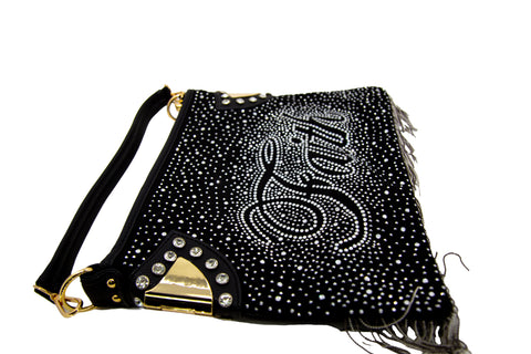 Rhinestone And Beaded Fringe Faith Hobo Handbag