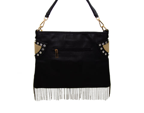Rhinestone And Beaded Fringe Diva Hobo Handbag