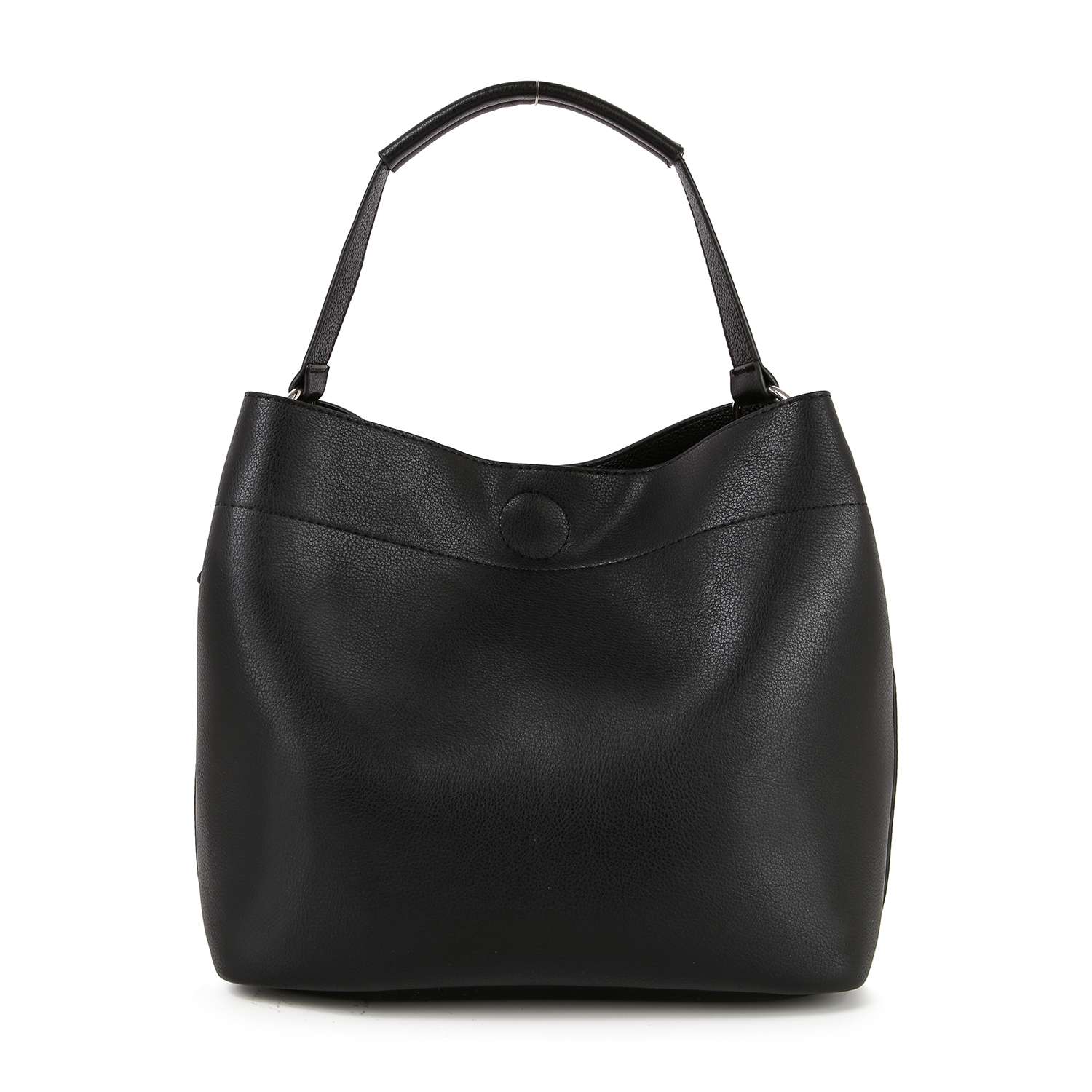 The Flag Design Sparkling Rhinestone Handbag Set features a large black faux leather bag with a short handle and button closure, displayed on a white background—ideal as a stylish, tablet-compatible everyday accessory.