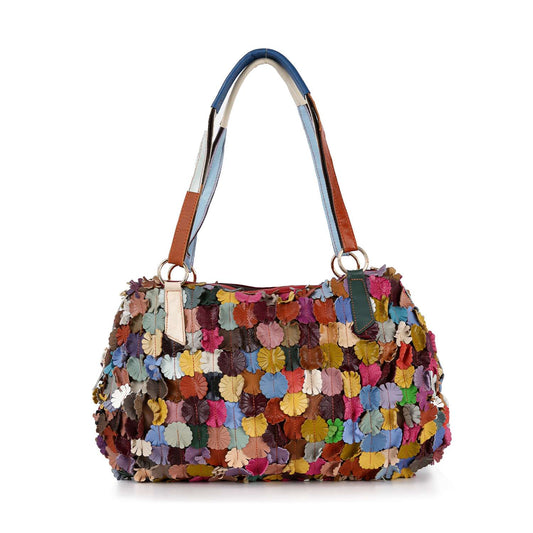 Genuine Leather Colorful Raised Floral Shoulder Bag