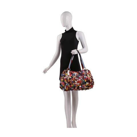 Genuine Leather Colorful Raised Floral Shoulder Bag