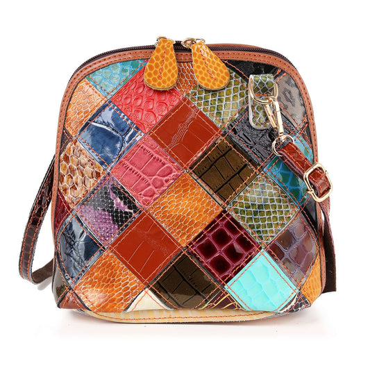 Genuine Leather Patchwork Crossbody Sling