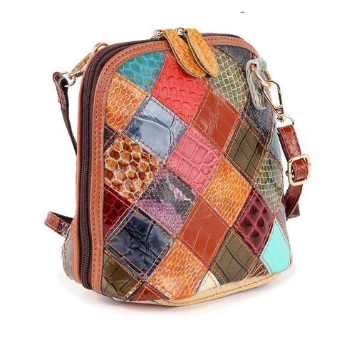 Genuine Leather Patchwork Crossbody Sling