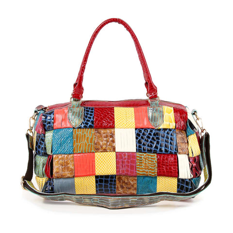 Genuine Leather  Large Patchwork Satchel