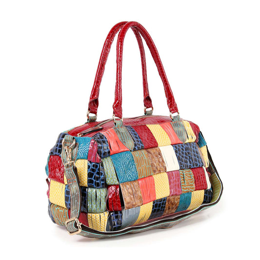 Genuine Leather  Large Patchwork Satchel