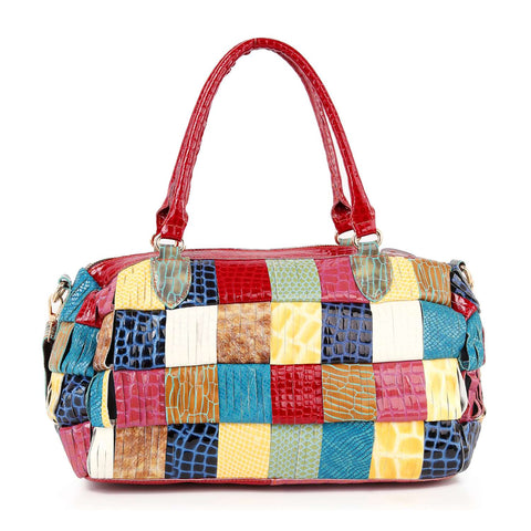 Genuine Leather  Large Patchwork Satchel