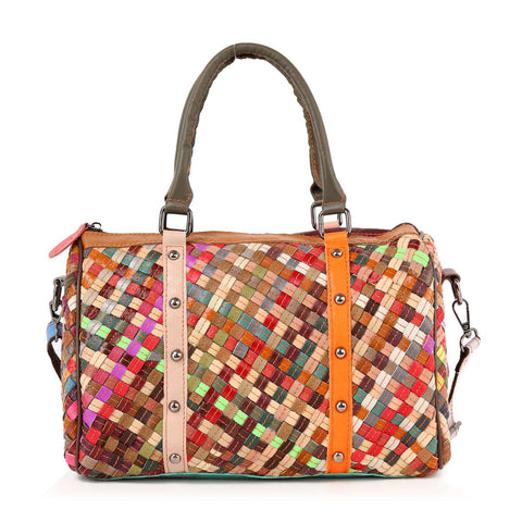 Genuine Leather Woven Large Satchel