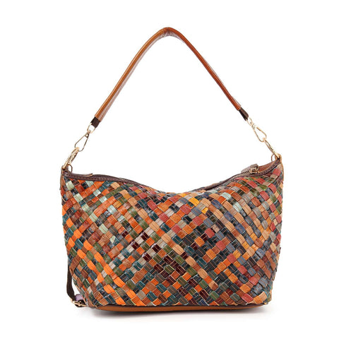 Genuine Leather Woven Shoulder Bag