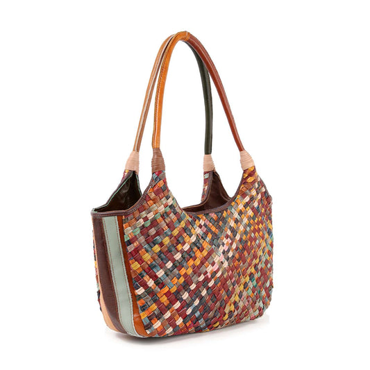 Genuine Leather Woven Large Shoulder Bag