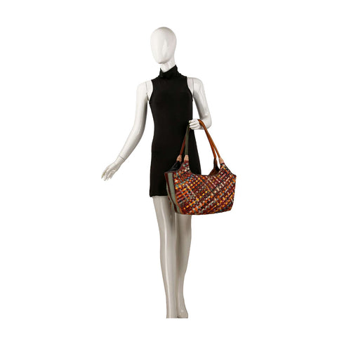 Genuine Leather Woven Large Shoulder Bag