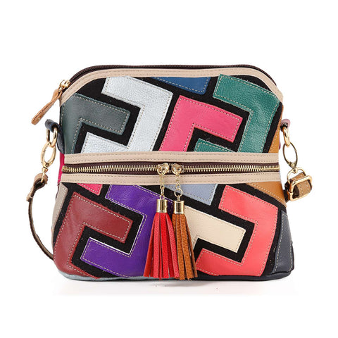 Genuine Leather Colorful Abstract Design Crossbody Sling