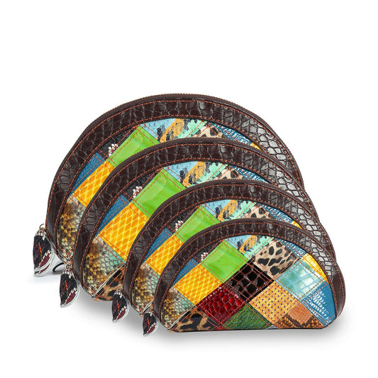 Genuine Leather Patchwork Set of 4 Cosmetic Case Set