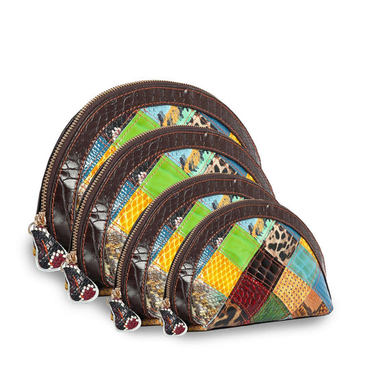 Genuine Leather Patchwork Set of 4 Cosmetic Case Set