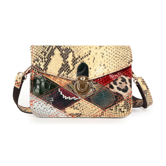 Genuine Leather Patchwork Snakeskin Accented Shoulder Bag