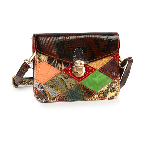 Genuine Leather Patchwork Snakeskin Accented Shoulder Bag