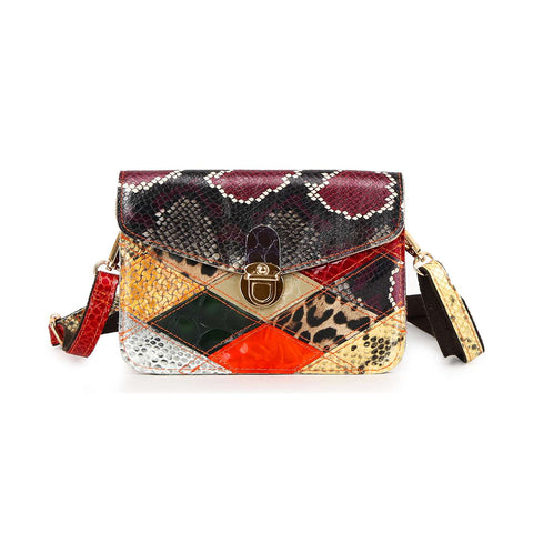 Genuine Leather Patchwork Snakeskin Accented Shoulder Bag