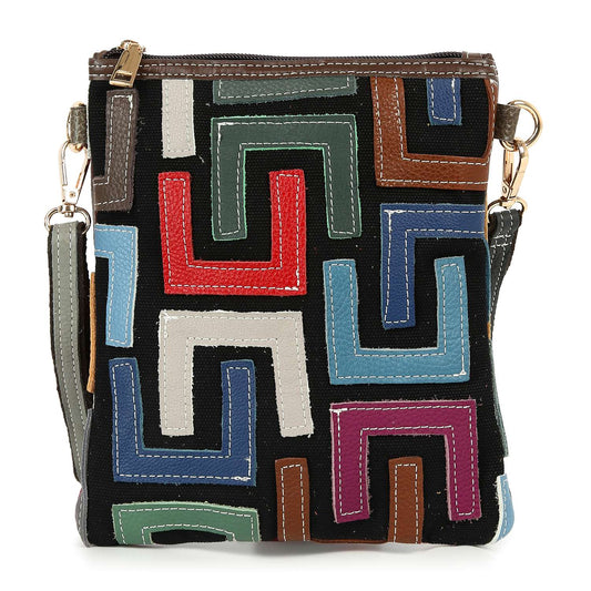 Geometric Style Genuine Leather Crossbody Sling