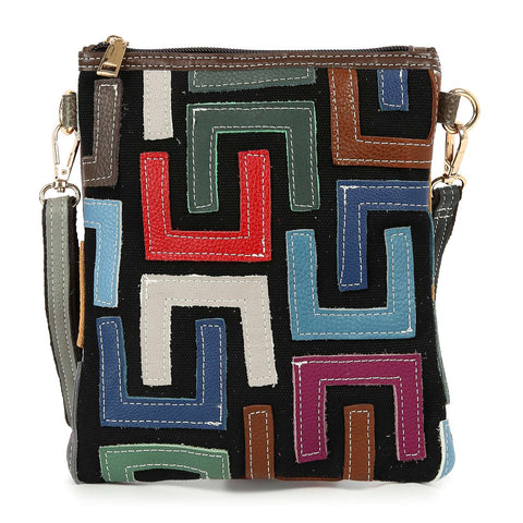 Geometric Style Genuine Leather Crossbody Sling
