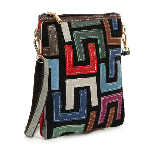 Geometric Style Genuine Leather Crossbody Sling