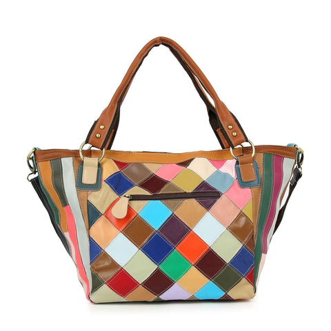 Raised Flower Genuine Leather Tote Bag