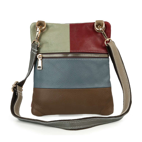 Zipper Striped  Genuine Leather Crossbody Sling