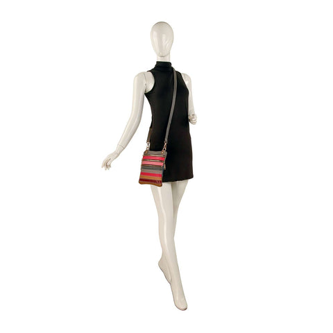 Zipper Striped  Genuine Leather Crossbody Sling