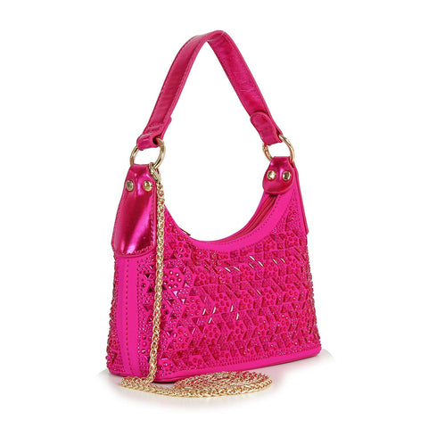 Rhinestone Patterned Petite Hobo Handbag