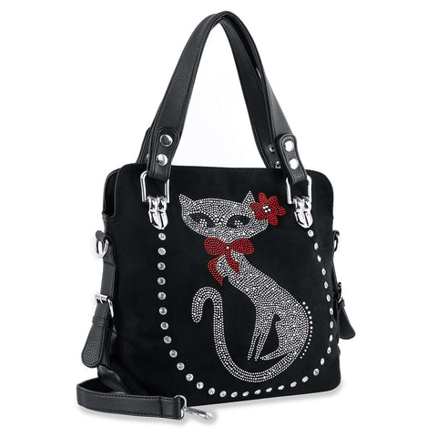 Cat Design Rhinestone Handbag
