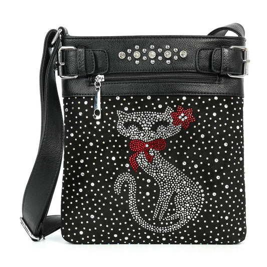 Cat Design Rhinestone Crossbody Sling