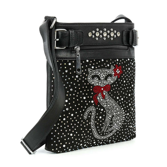 Cat Design Rhinestone Crossbody Sling