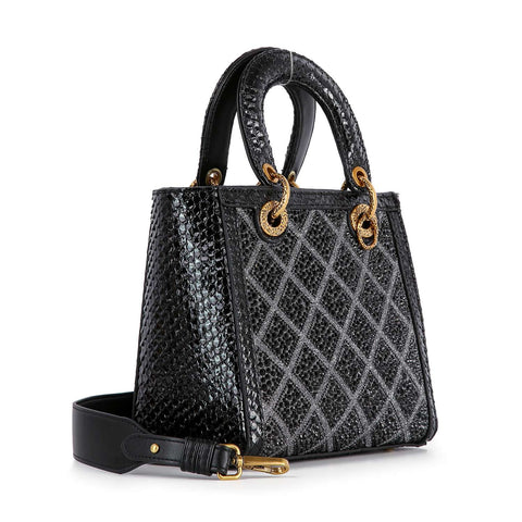 Colored Stone Grid Pattern Tote Handbag