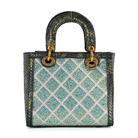 Colored Stone Grid Pattern Tote Handbag