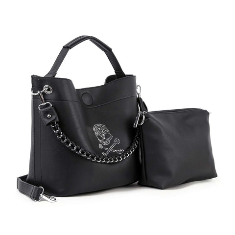 Skull Design Sparkling Rhinestone Handbag Set
