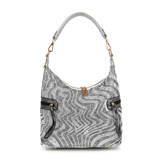 Rhinestone Patterned End Pocket Hobo Handbag