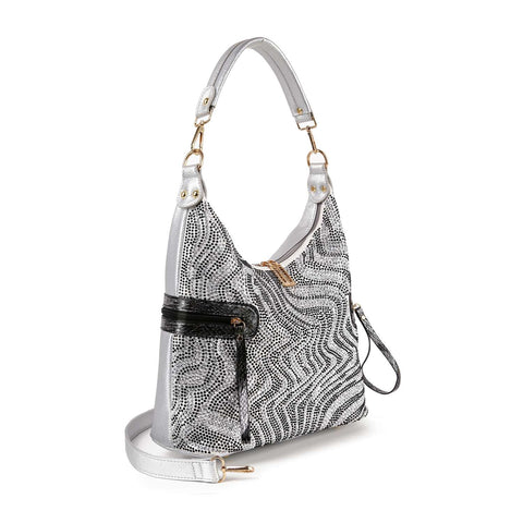 Rhinestone Patterned End Pocket Hobo Handbag