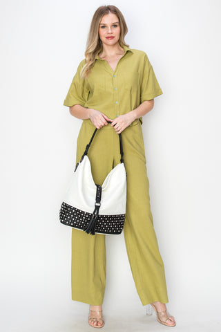 Studded Large Hobo Handbag