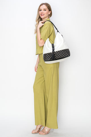 Studded Large Hobo Handbag