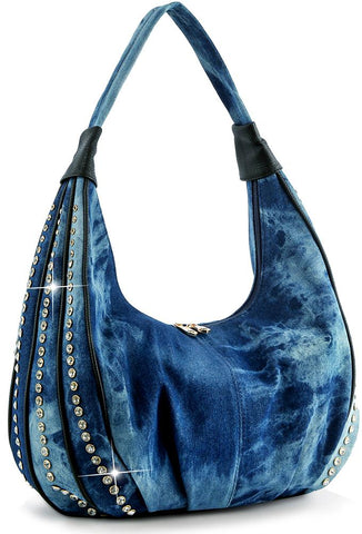 Rhinestone Accented Hobo Handbag