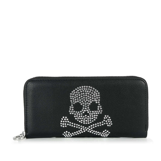 Skull Design Rhinestone Accordion Wallet