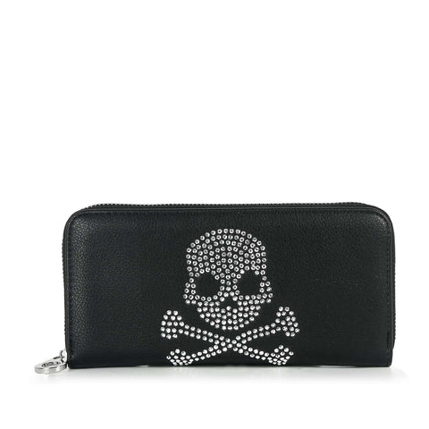 Skull Design Rhinestone Accordion Wallet