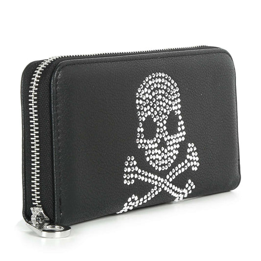 Skull Design Rhinestone Accordion Wallet