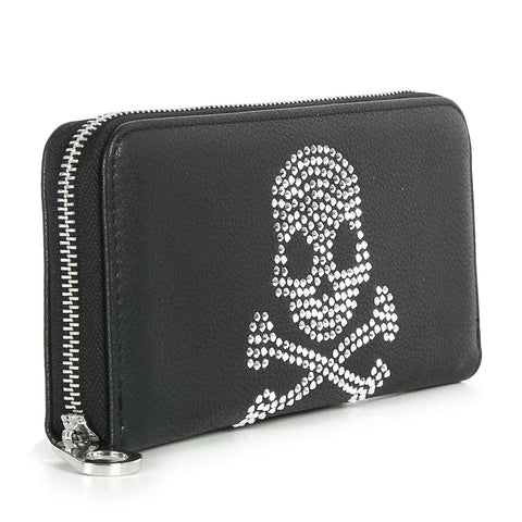 Skull Design Rhinestone Accordion Wallet