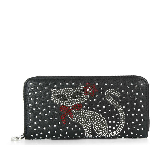 Cat Design Rhinestone Accordion Wallet