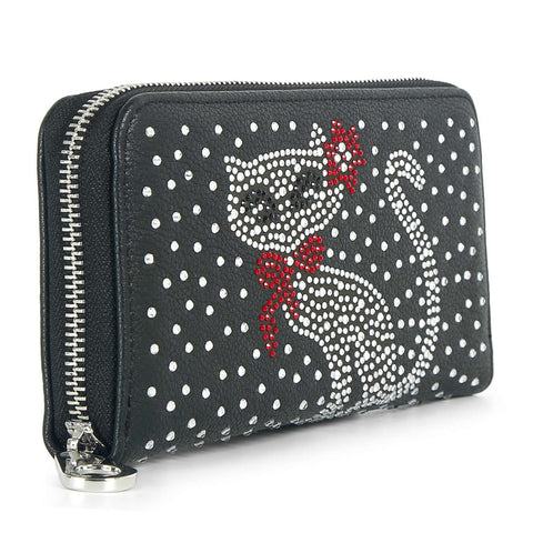 Cat Design Rhinestone Accordion Wallet