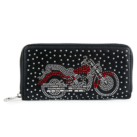 Motorcycle Design Rhinestone Accordion Wallet