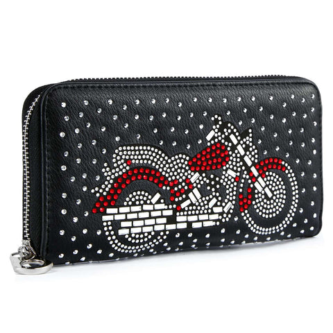 Motorcycle Design Rhinestone Accordion Wallet