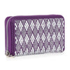 The Diamond Bling Wallet is a purple faux leather wallet with a silver diamond and dot pattern on the front, zip-around closure, shown angled on a white background.