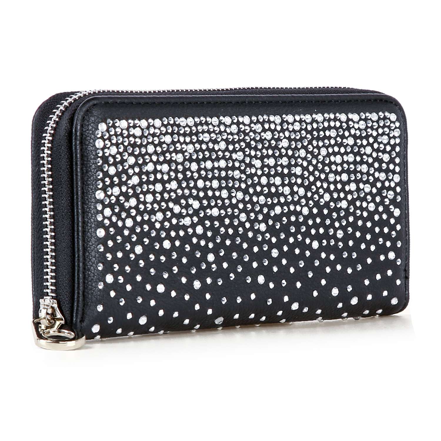 Glamorous Rhinestone Design Accordion Wallet - Black