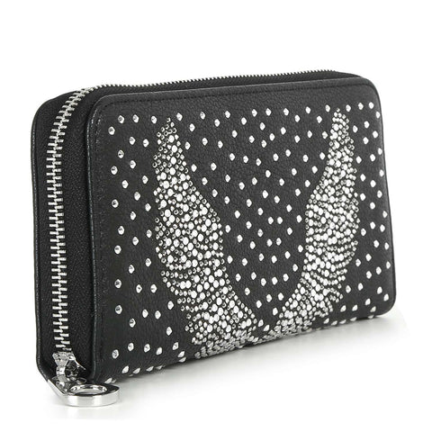 Rhinestone Wing Design Accordion Wallet