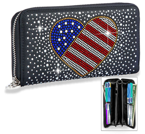 Patriotic Flag Rhinestone Heart Accordion Wallet